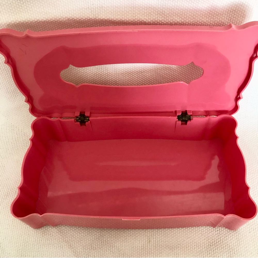 Vintage mid century 60's Plastic Pink Schwarz Bros Tissue Box Cover Floral - Picture 9 of 16